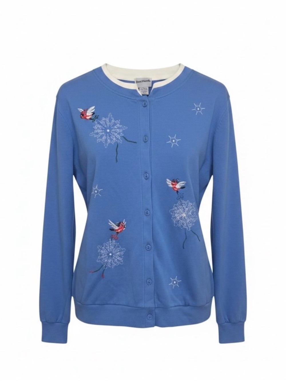 BonWorth Vintage Blue Embroidered Bird Cardigan Sweater - Size Medium